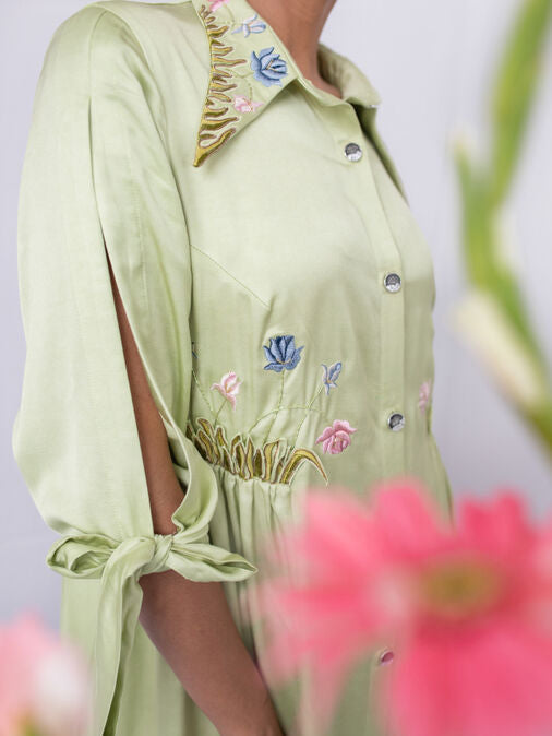 Cut Sleeve Semi Gathered A-line Dress