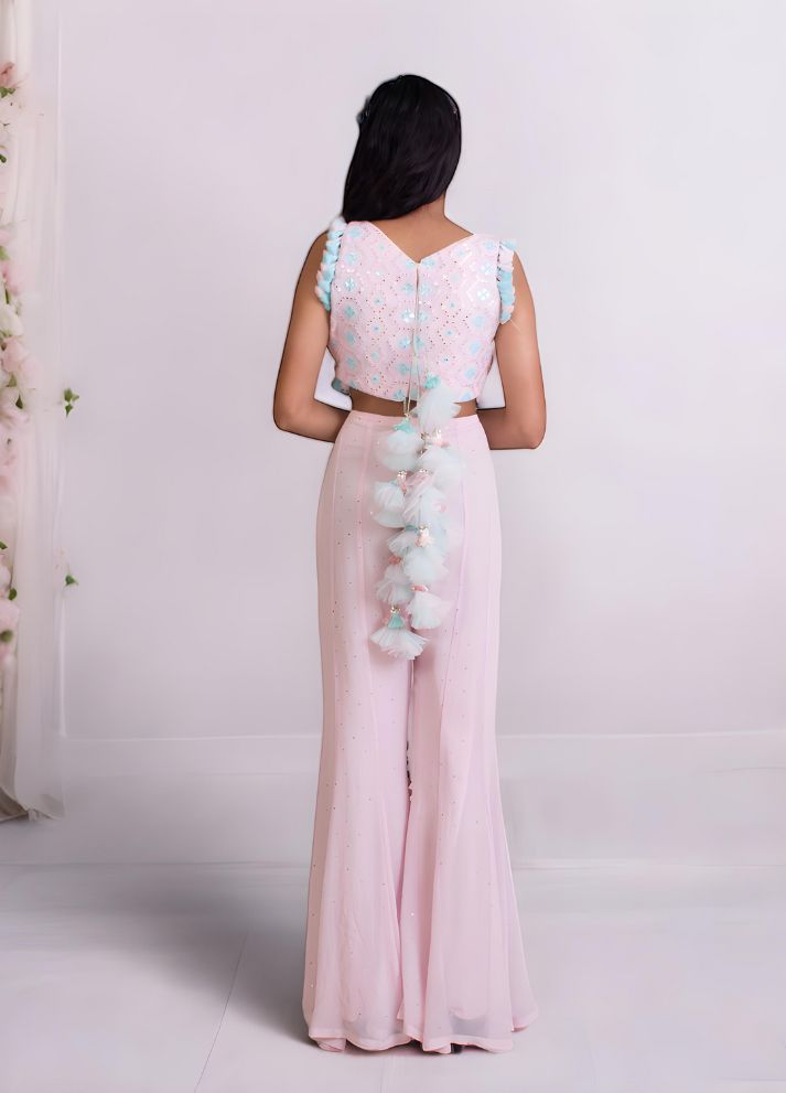 Embroidered Crop Top with Plazzo Pant