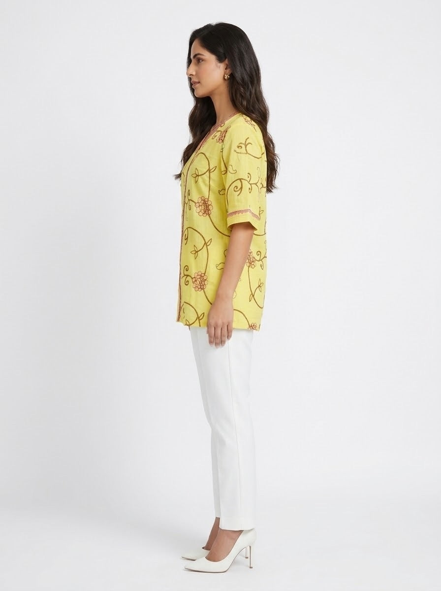 Yellow Embroidered Top