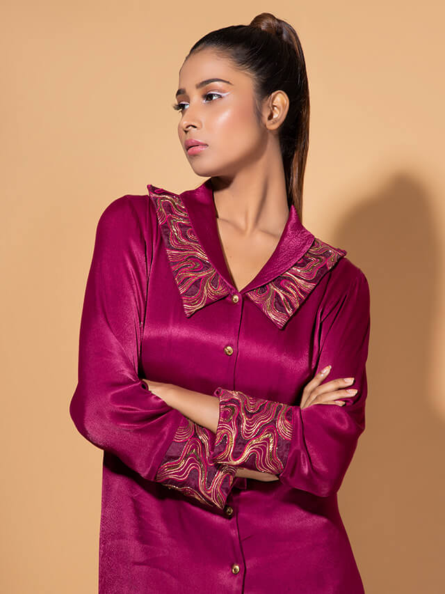 Double Collar Embroidered Co-ord Set