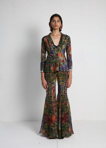 Long Jacket with flared pants and Bralette