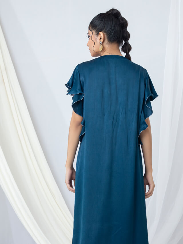 Cascade sleeve edgy hem A-Line dress