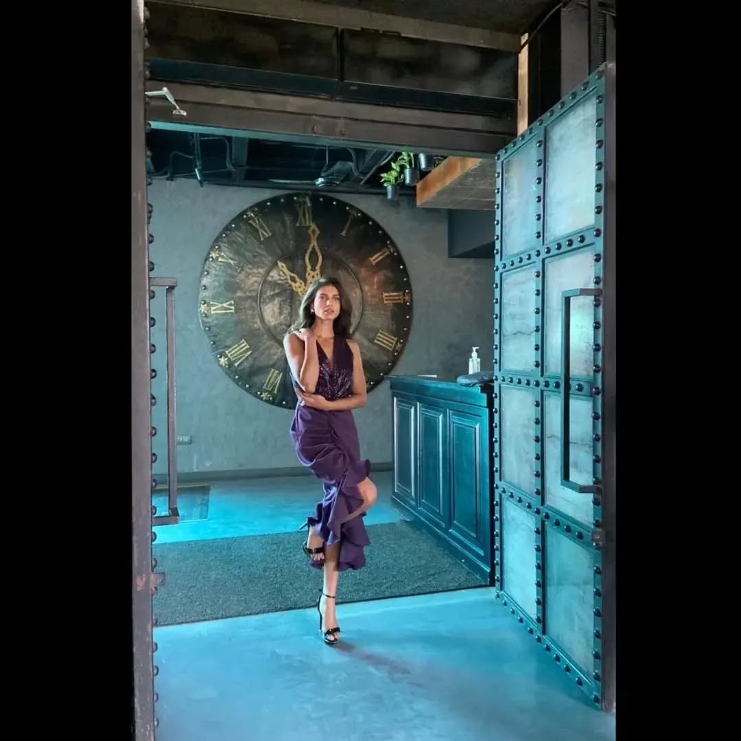 Glimmer ruched high-low ruffle dress