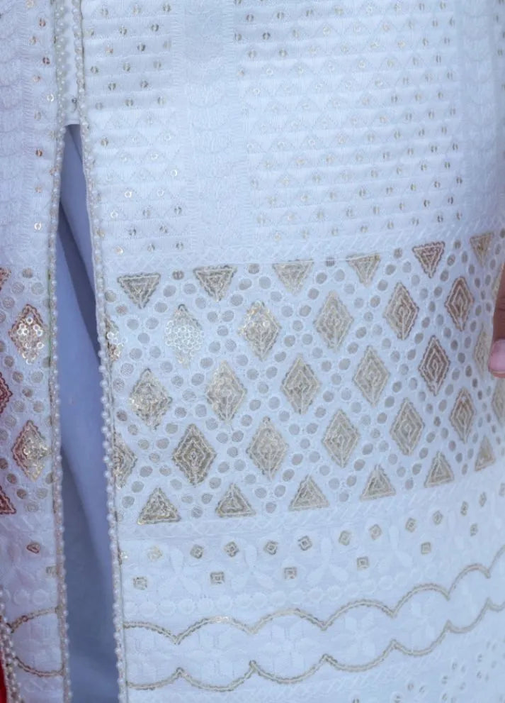 White Embroidered Sherwani with Chudidar