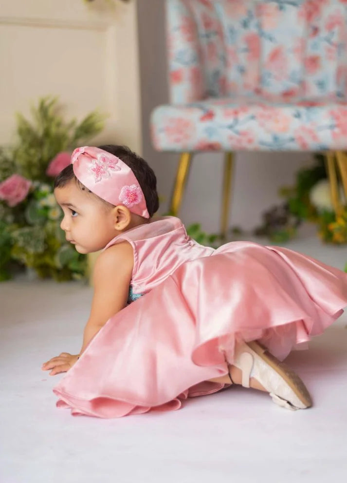 Rose Gold Floral Embroidery Frock