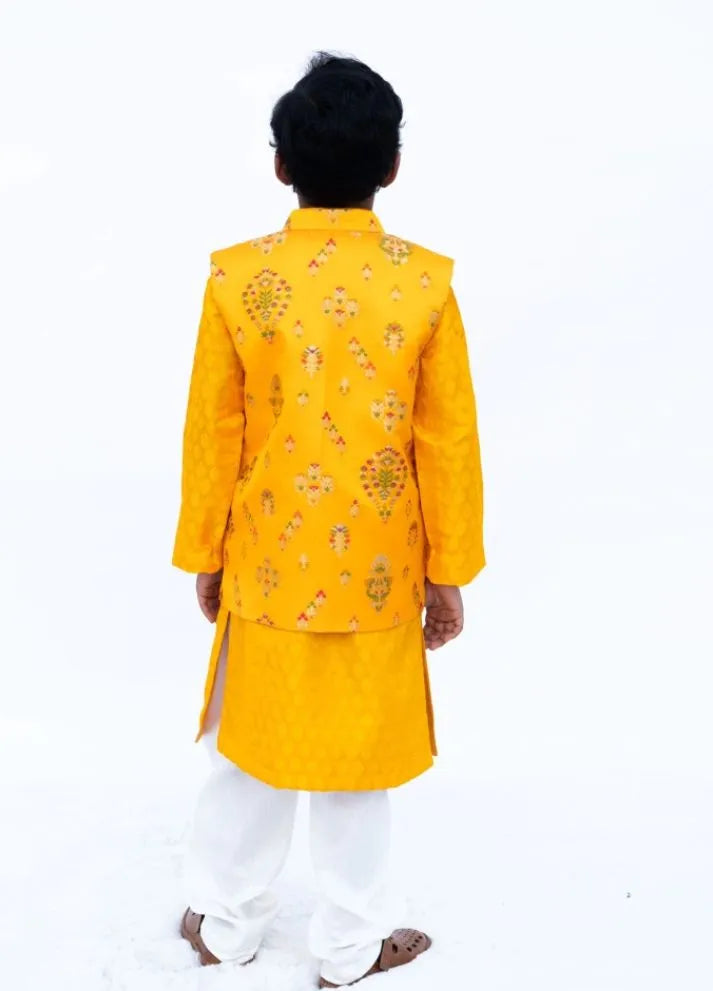 Yellow Brocade Jacket Set