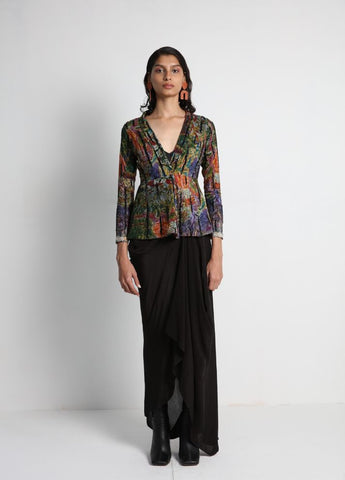 Long Jacket with Draped Skirt and Bralette