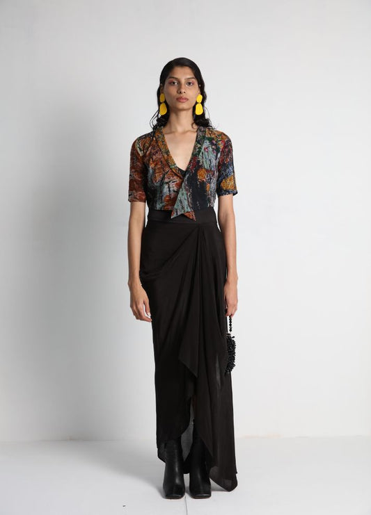 Short Jacket with Draped Skirt and Bralette