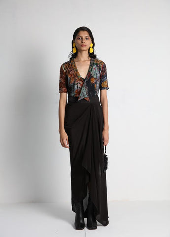 Short Jacket with Draped Skirt and Bralette