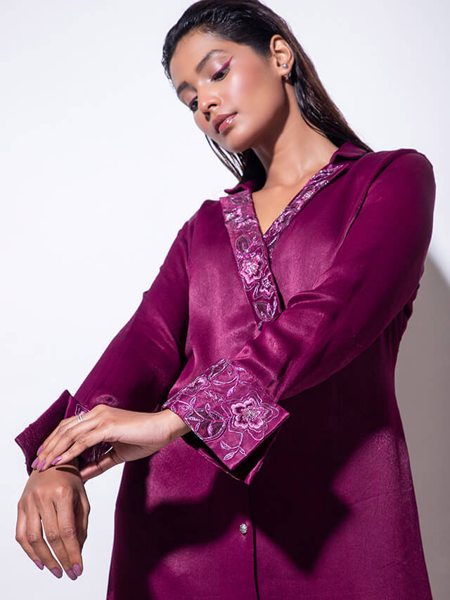 Y Neck Embroidered A line Dress