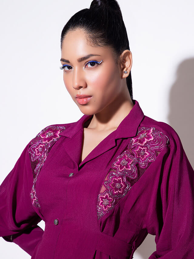 V Panel Floral Embroidered Dress