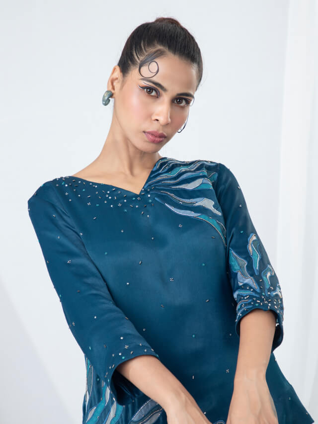 Abstract Starry Night Embroidered Co-ord Set