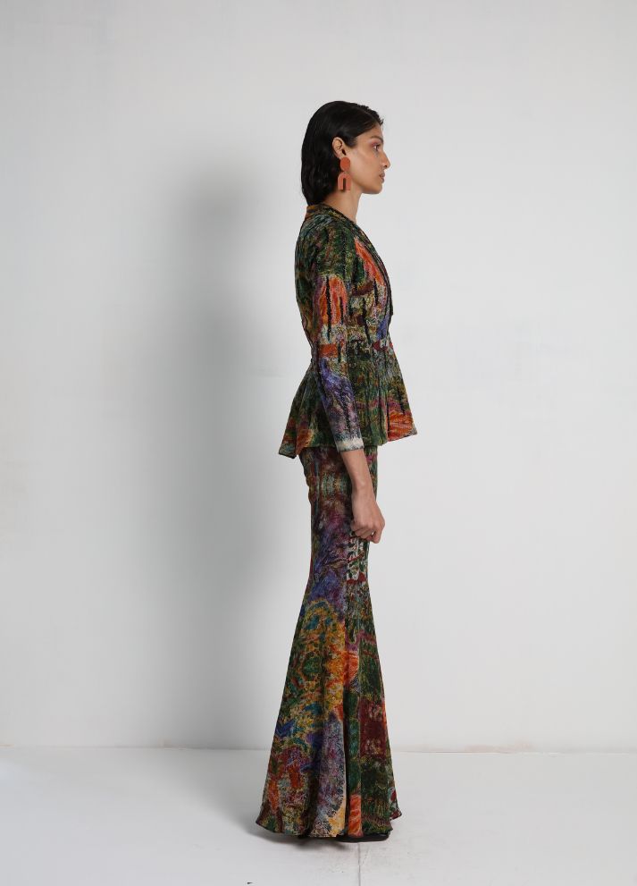 Long Jacket with flared pants and Bralette