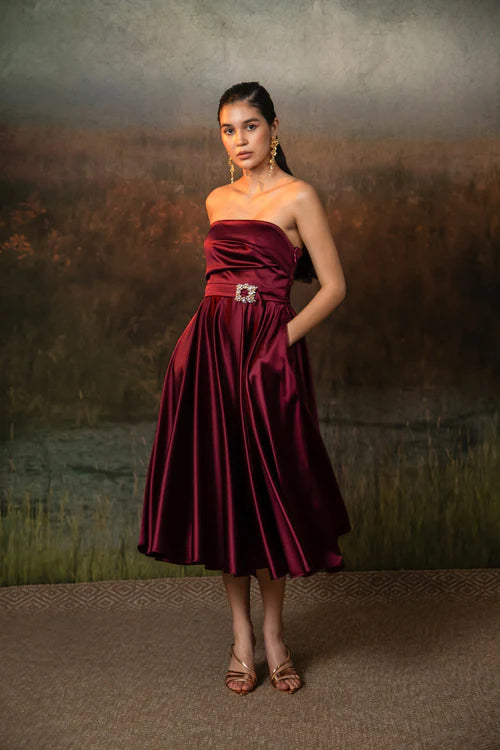 Althea Dress in Deep Rosewood