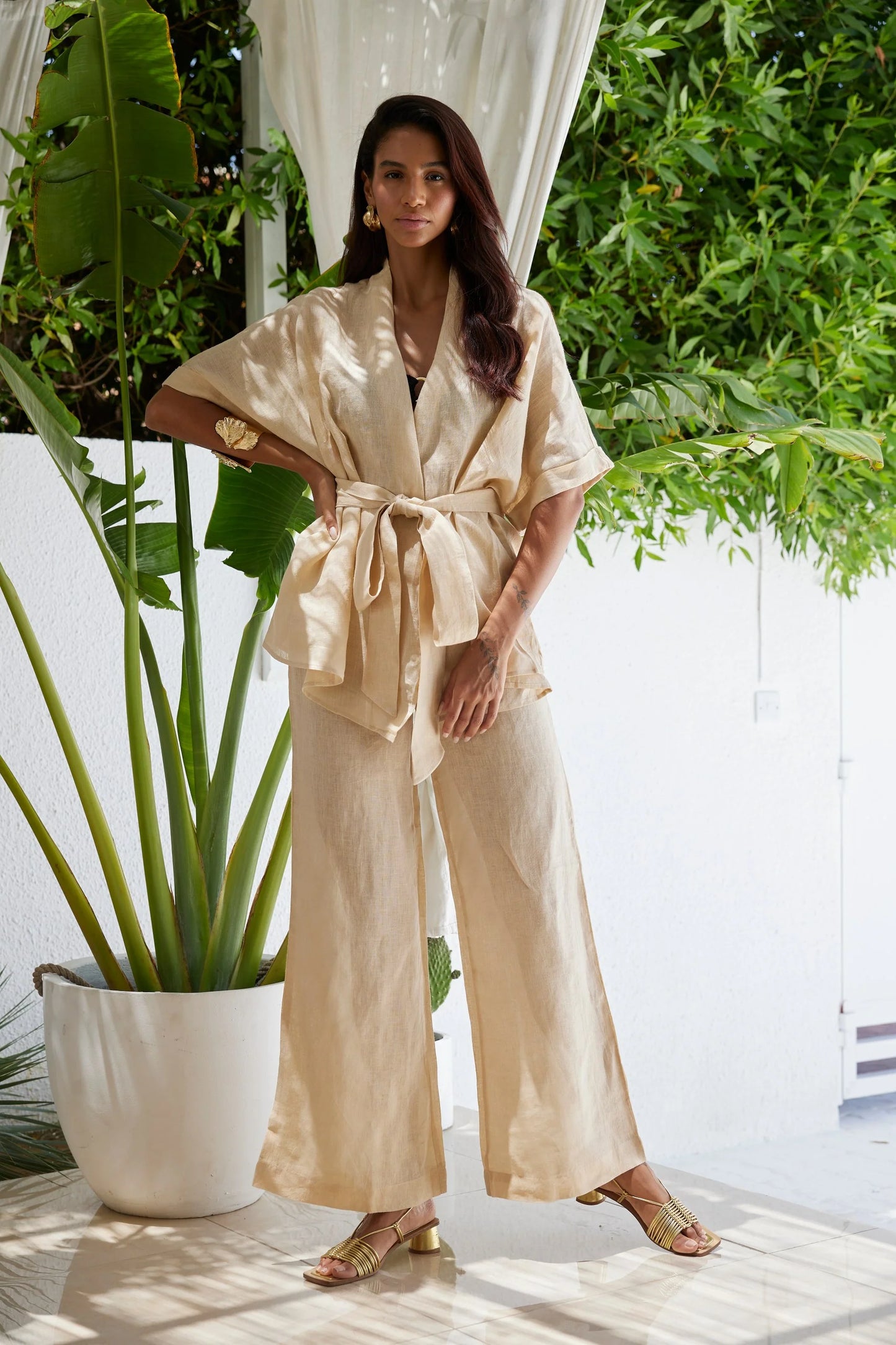Capri Breeze Linen Kimono set
