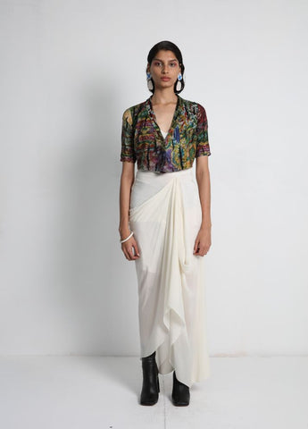 Short Jacket with Draped Skirt and Bralette
