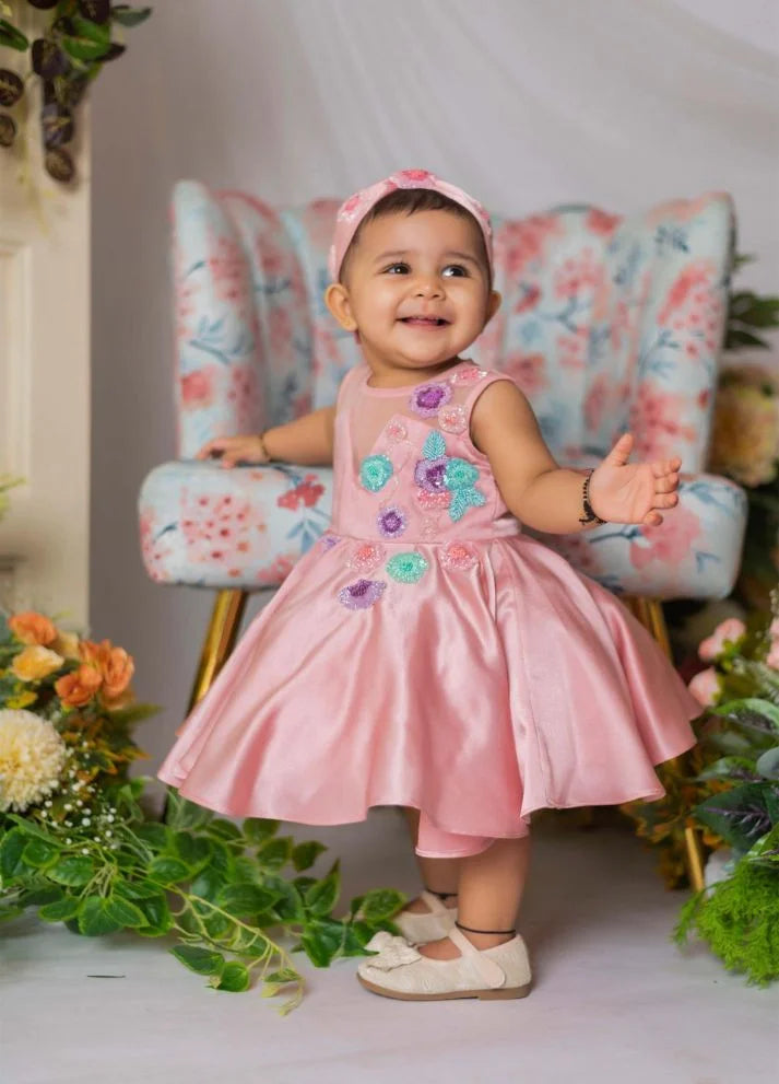 Rose Gold Floral Embroidery Frock
