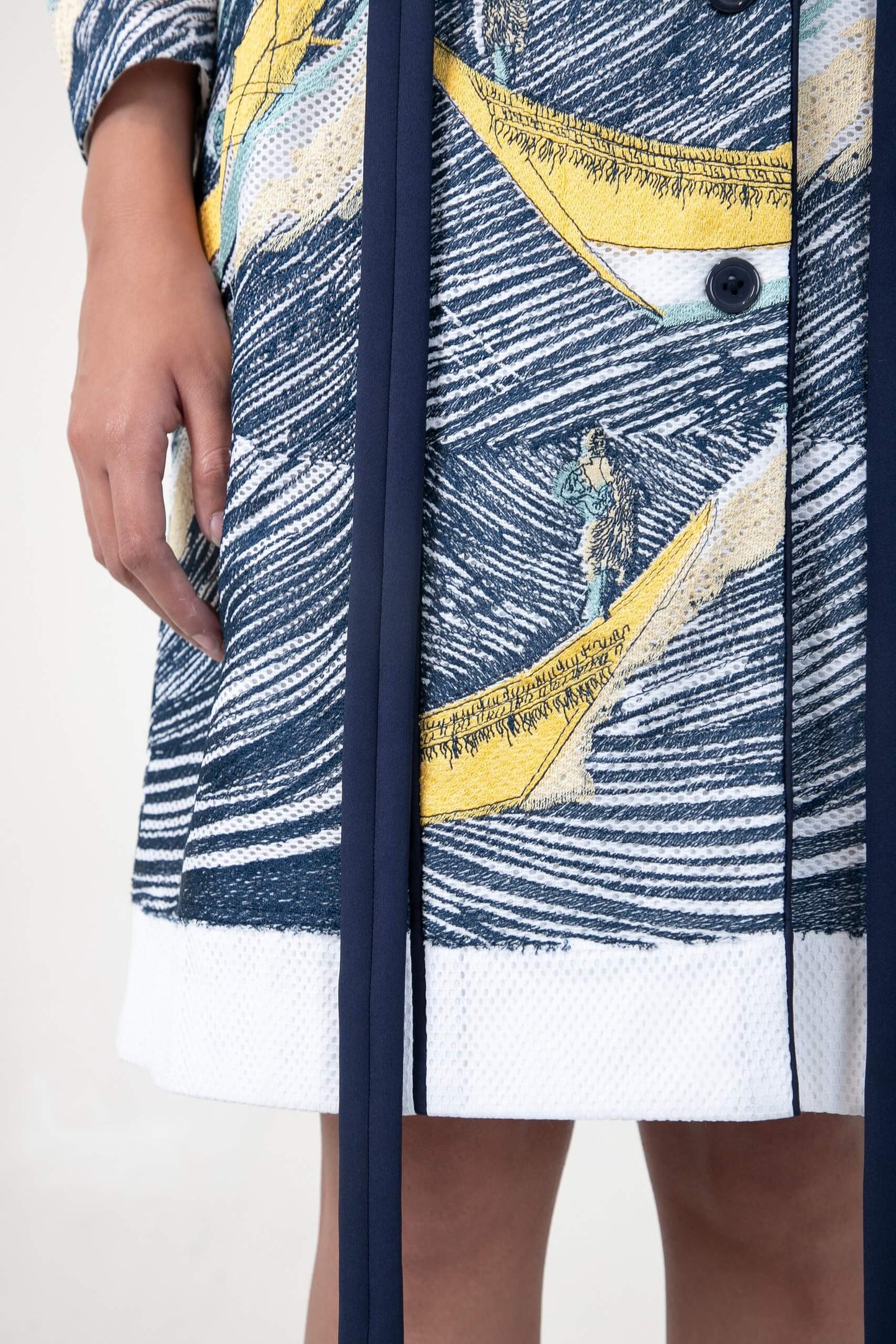 Edo wave embroidered coat dress