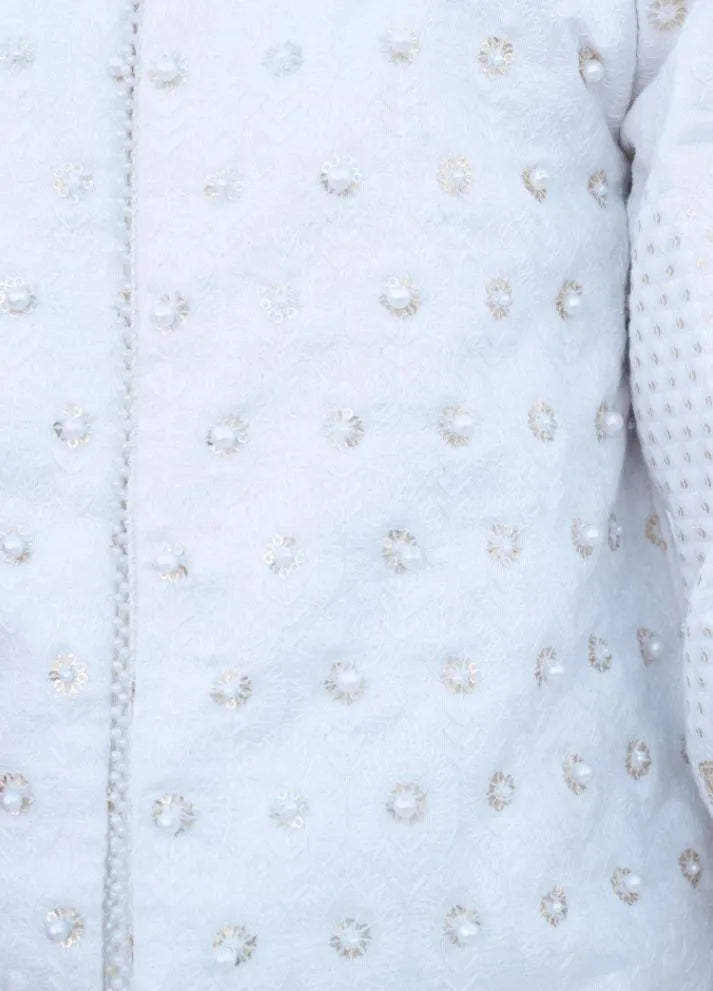 White Embroidered Sherwani with Chudidar