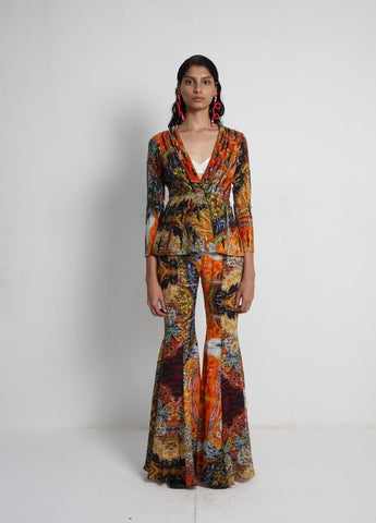 Long Jacket with flared pants and Bralette