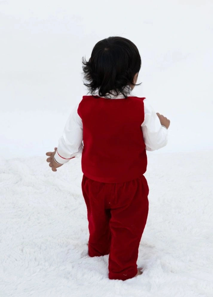 Maroon Velvet Waist Coat Set