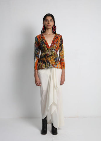 Long Jacket with Draped Skirt and Bralette