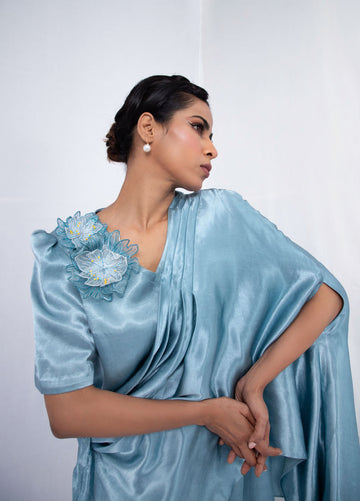Tie Up A-line Dress with Elongated Shrug  The Outfit Club