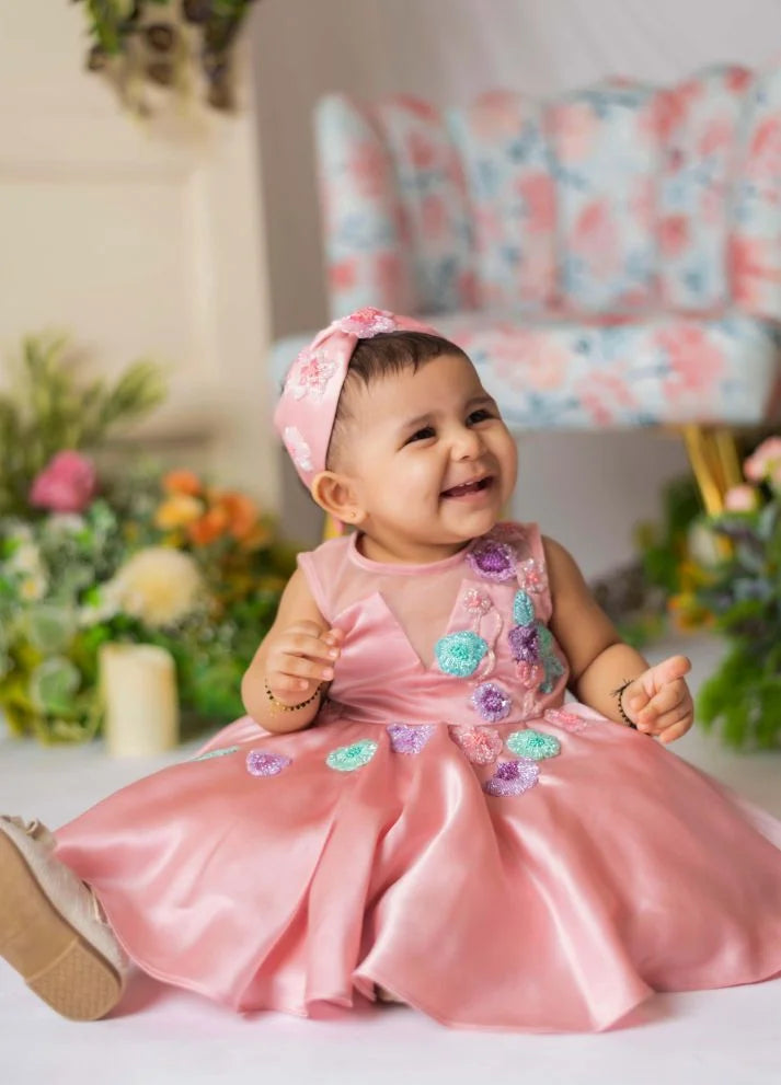 Rose Gold Floral Embroidery Frock