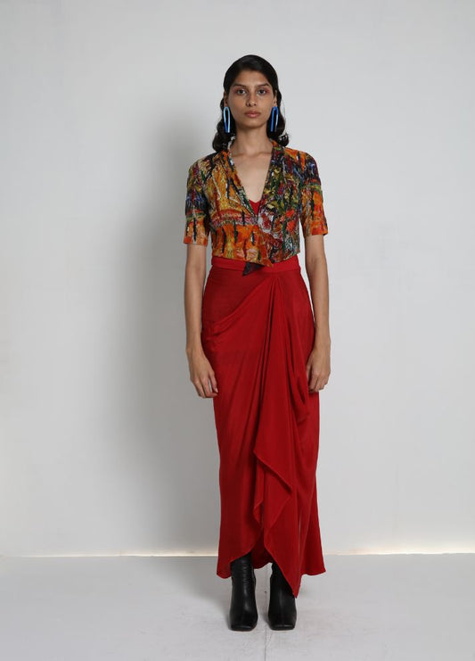 Short Jacket with Draped Skirt and Bralette