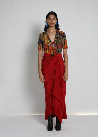 Short Jacket with Draped Skirt and Bralette