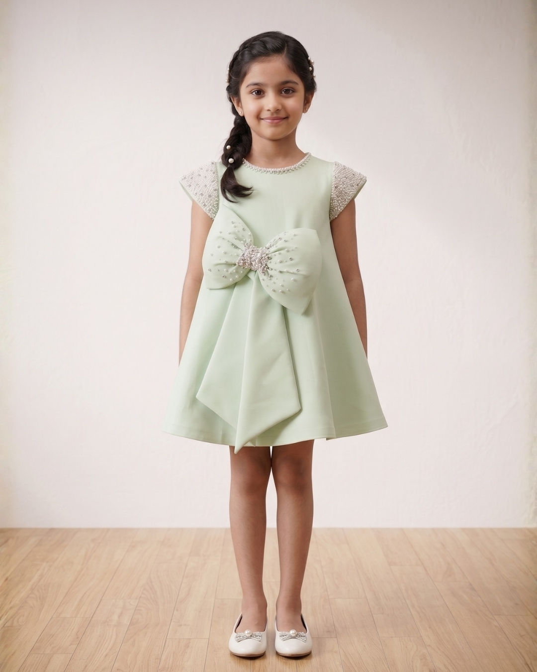 Green Bow A Line Dress