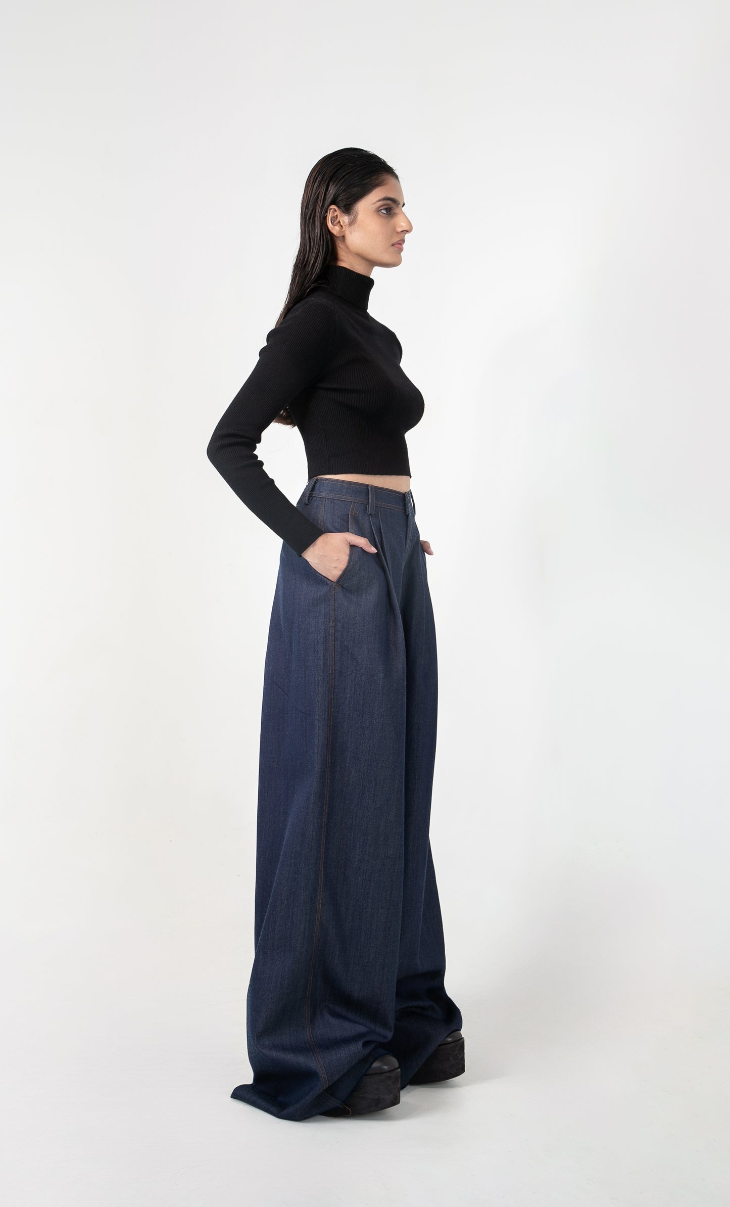 Indigo Wavecrafts Pleated Straight Fit  Denims