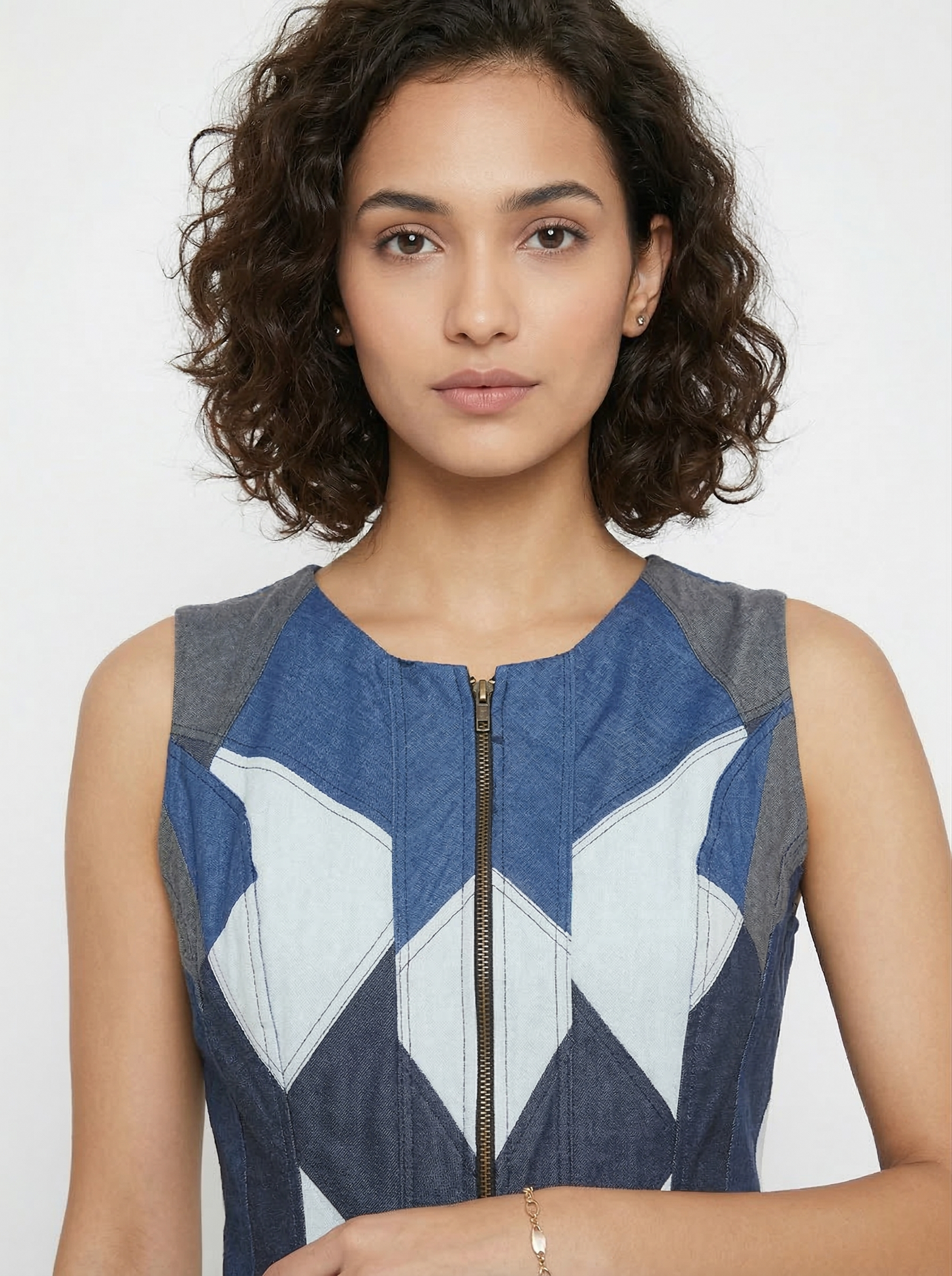 Denim Zipper Patchwork Maxi Dress