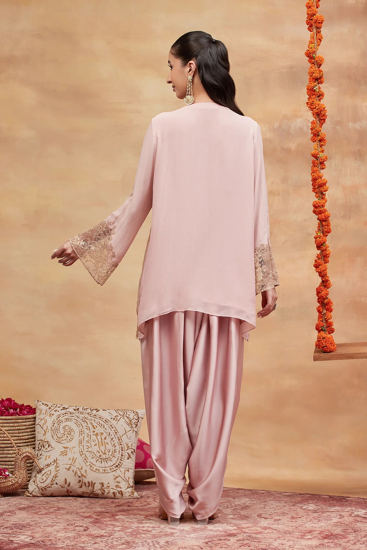 Ahilya Gulab Hand Embroidered Banarasi Dhoti Set