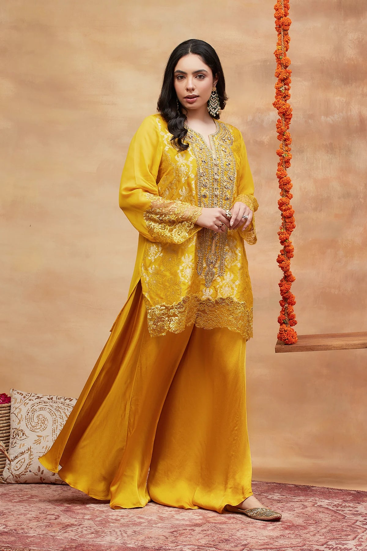 Ahilya Kanak Hand Embroidered Banarasi Dhoti Set