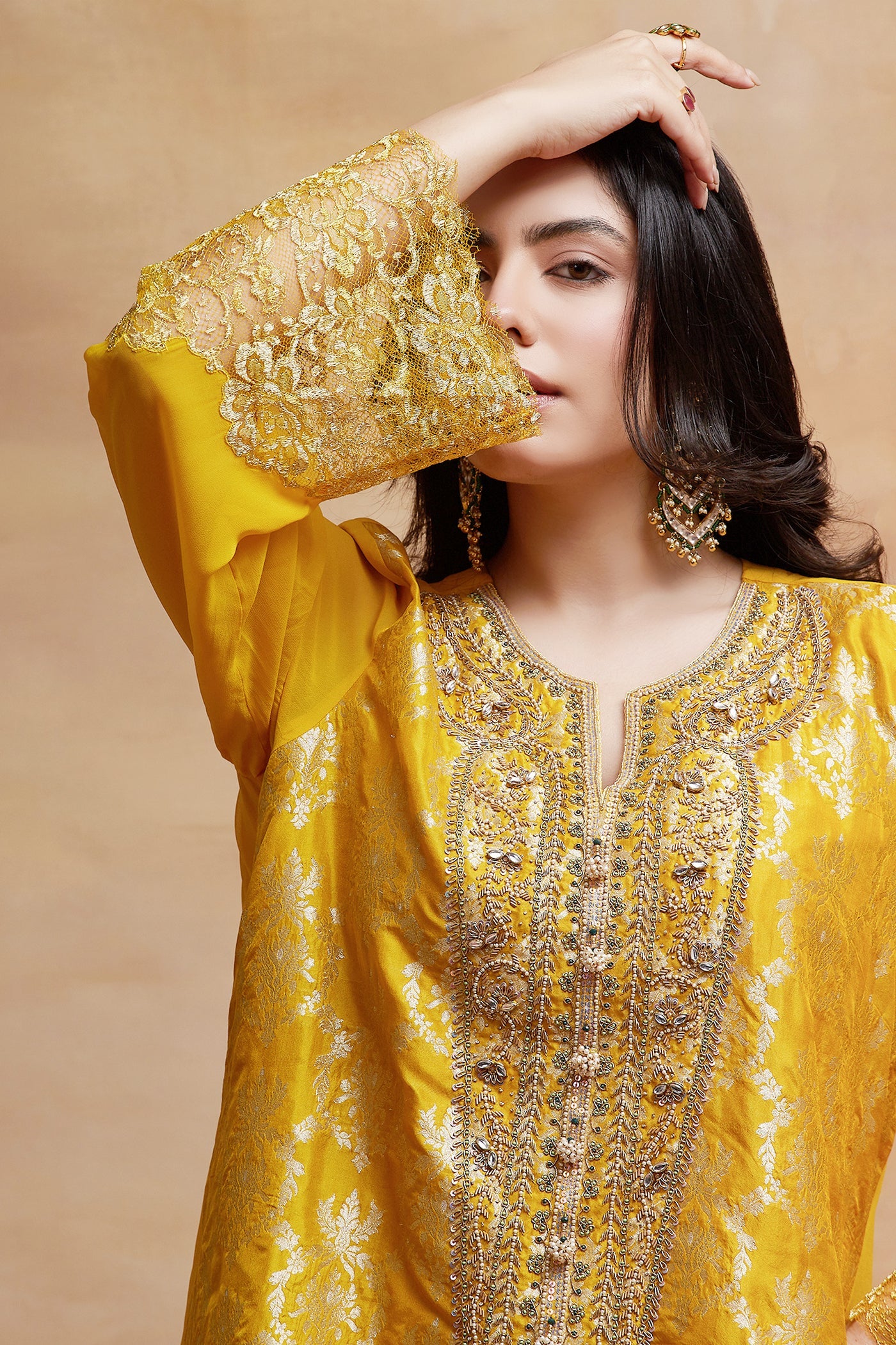 Ahilya Kanak Hand Embroidered Banarasi Dhoti Set