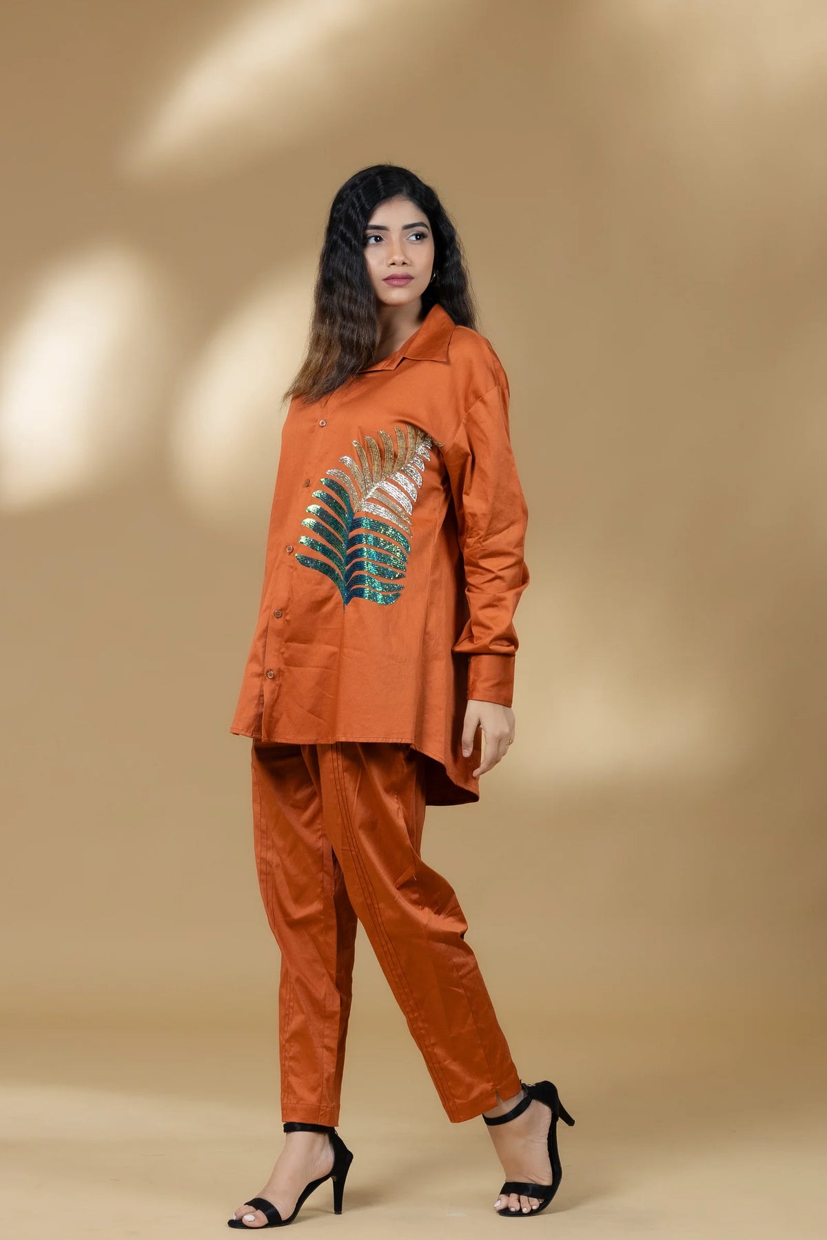 Amber Italian Cotton Sequin Leaf Co-ord