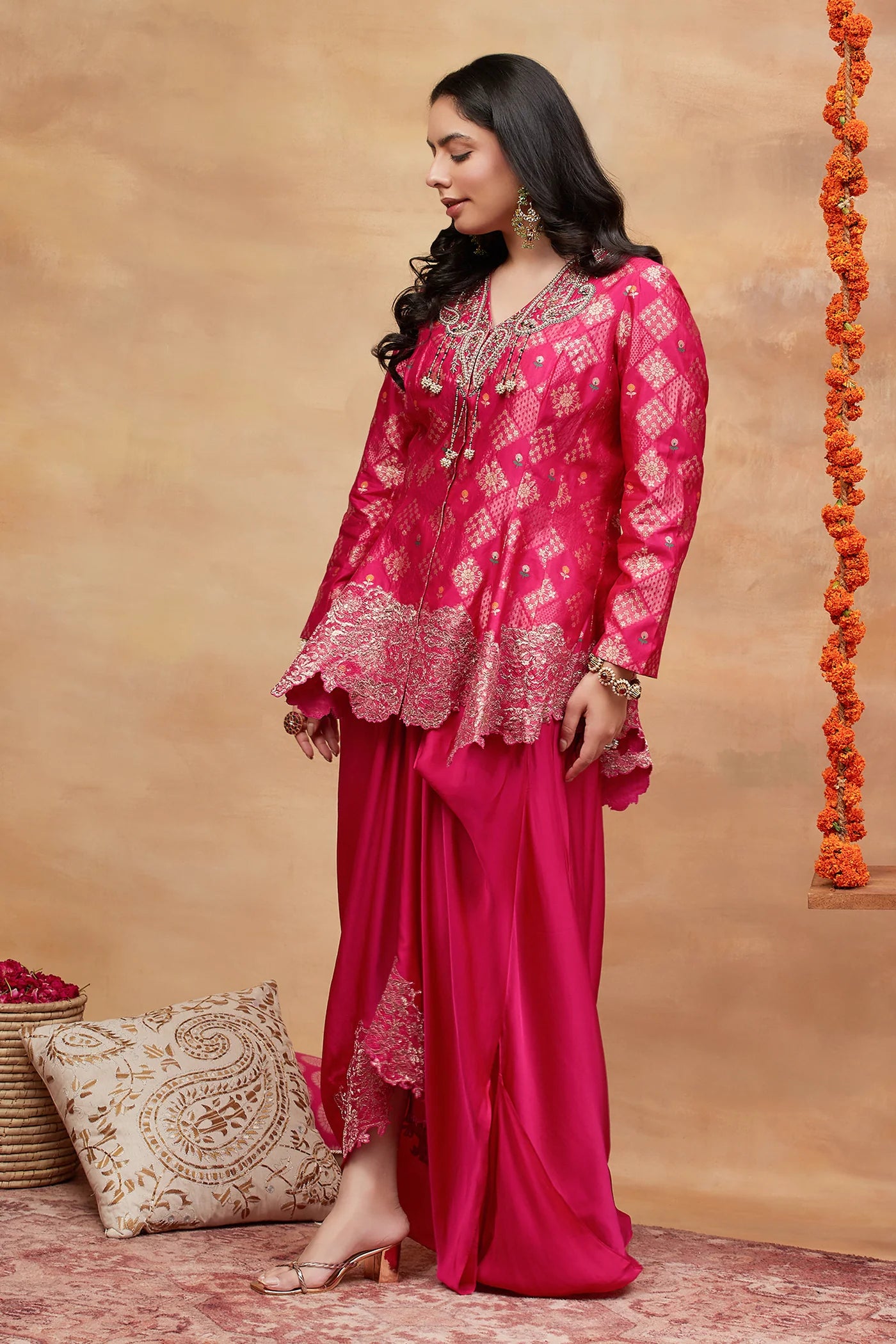 Assi Gulnaar Hand Embroidered Banarasi Skirt Set