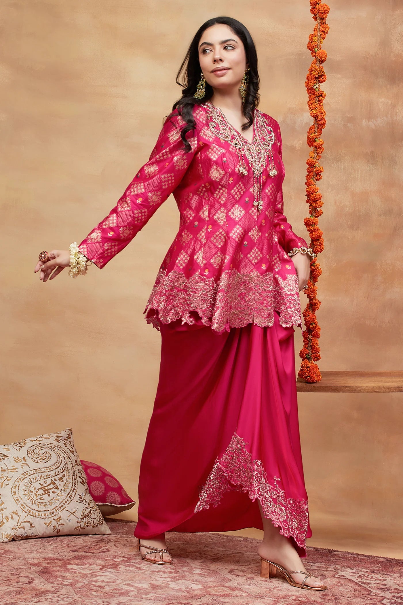 Assi Gulnaar Hand Embroidered Banarasi Skirt Set