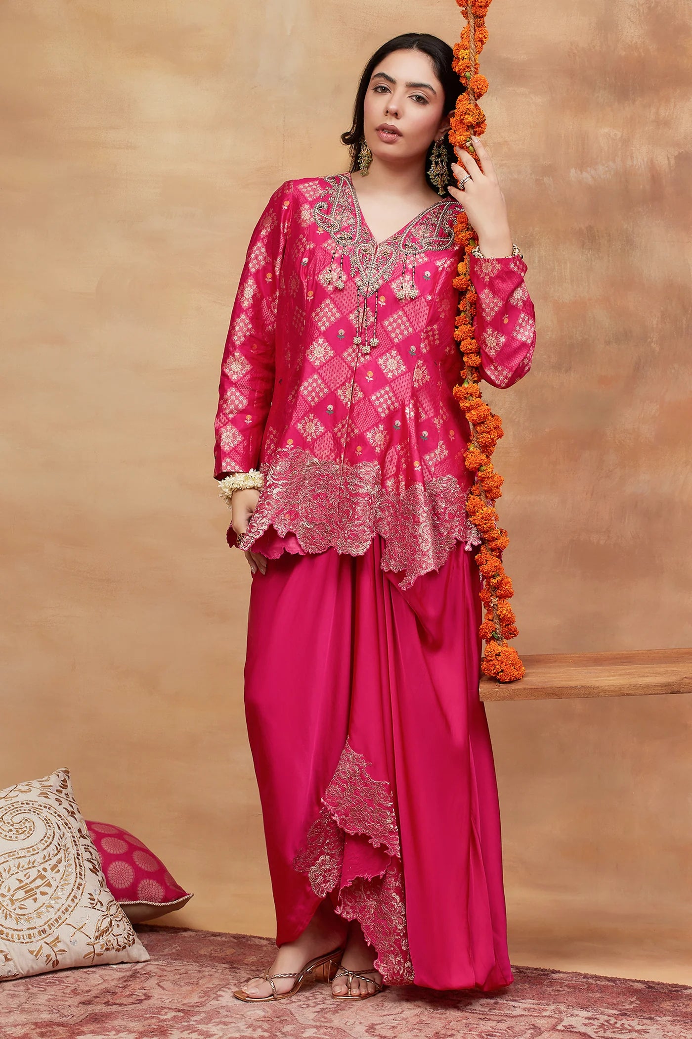 Assi Gulnaar Hand Embroidered Banarasi Skirt Set