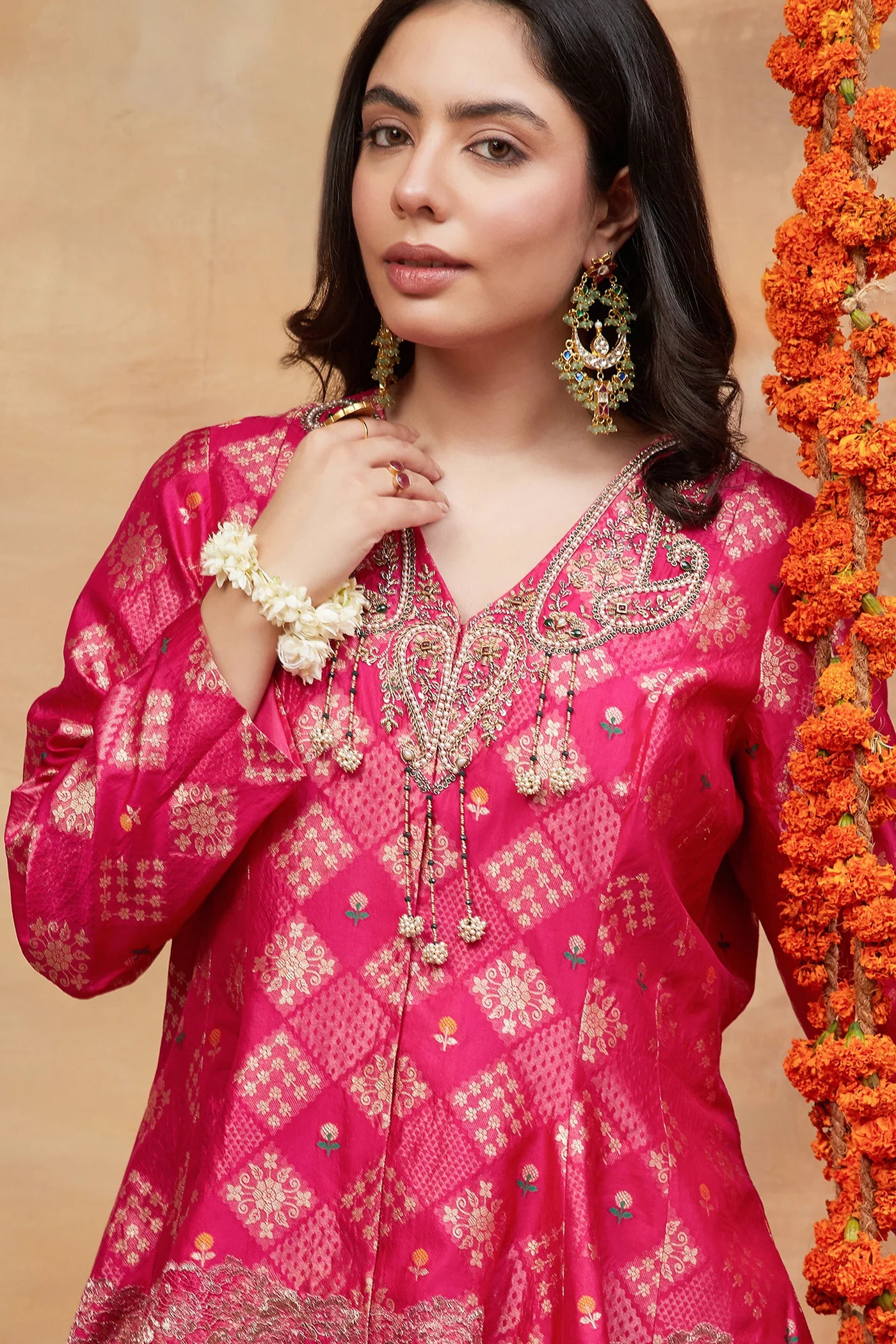 Assi Gulnaar Hand Embroidered Banarasi Skirt Set