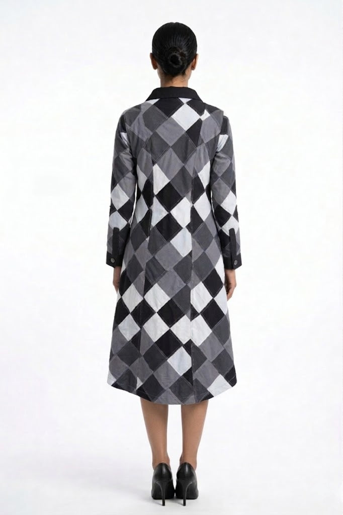 Full Sleeve Black & White Patchwork Dress