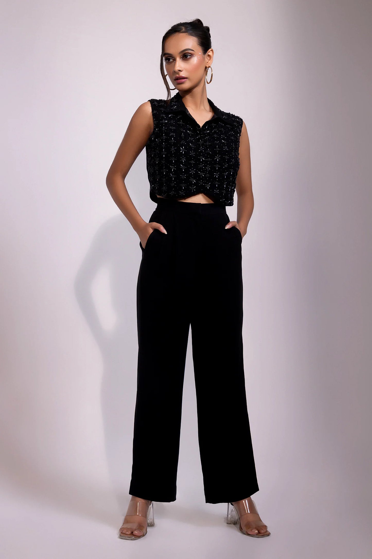 Black Beaded Floral Co-ord Set
