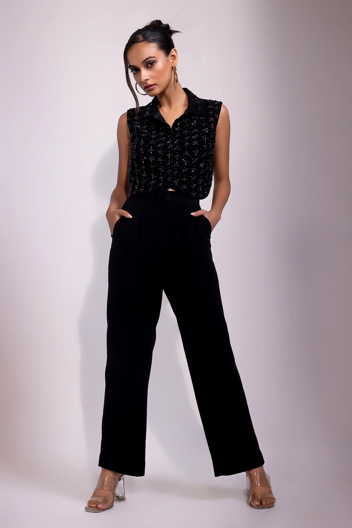 Black Beaded Floral Co-ord Set