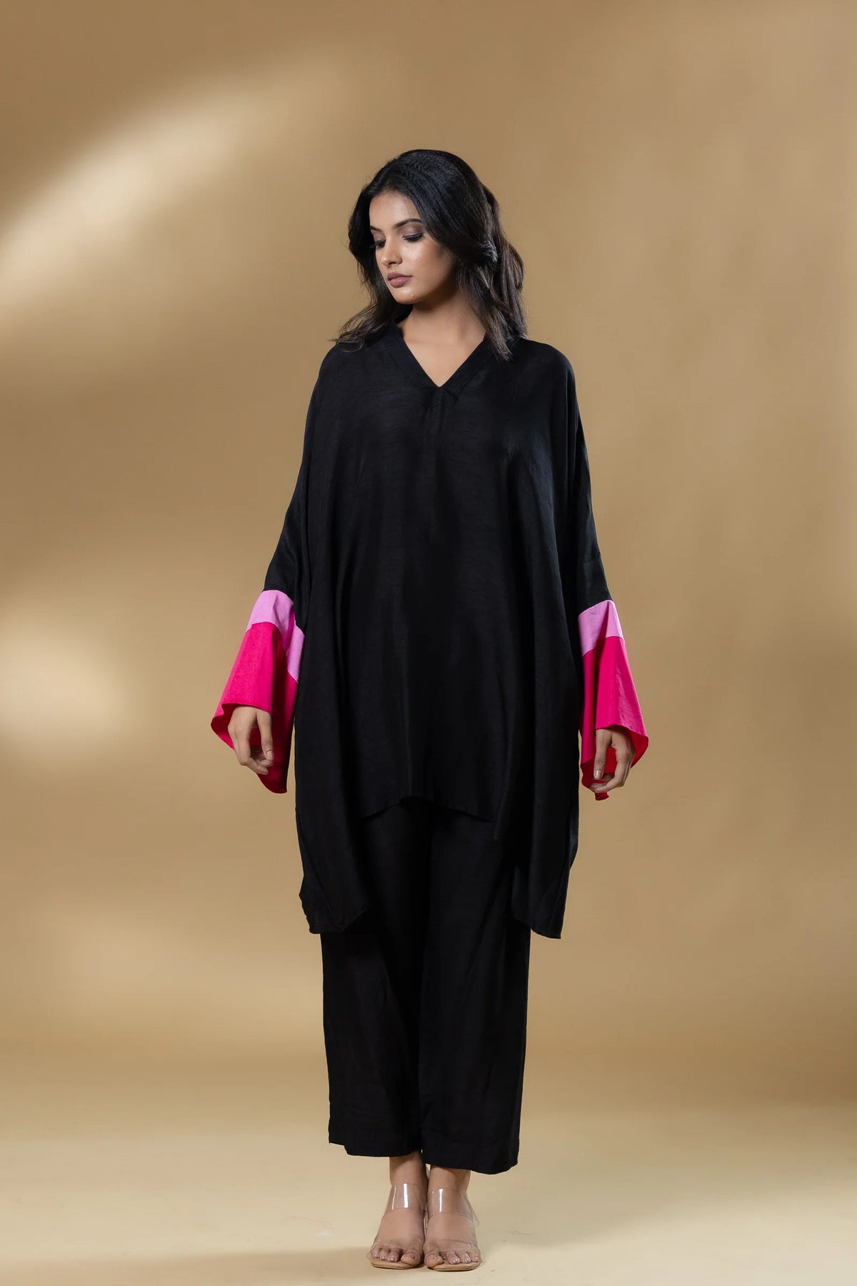 Black Bemberg Silk Agran Flowy Co-ord