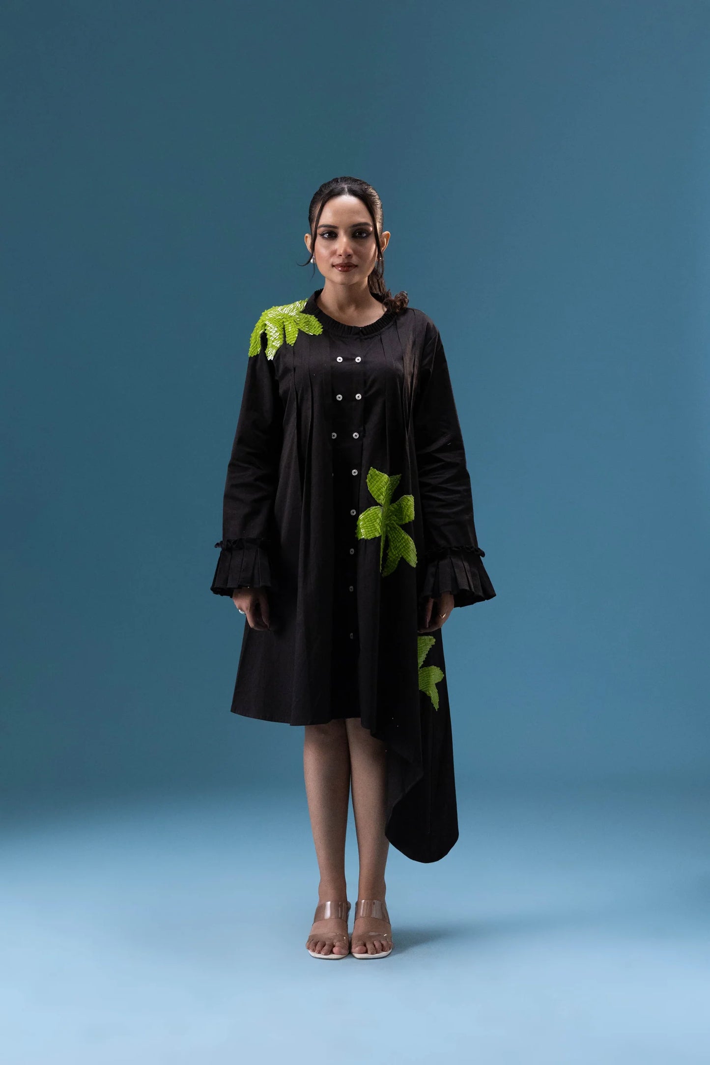 Black Leaf Embellished Midi Dress