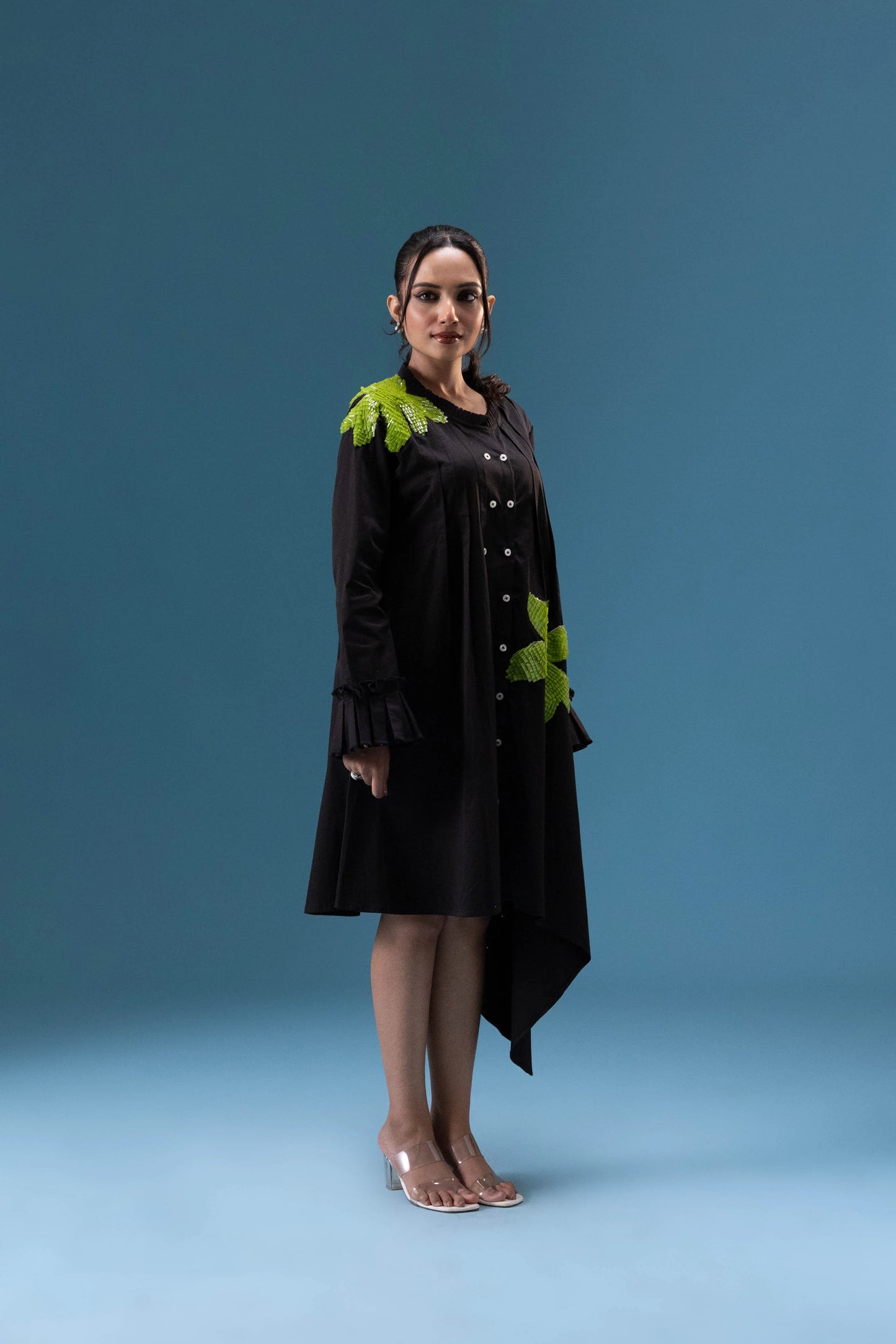 Black Leaf Embellished Midi Dress