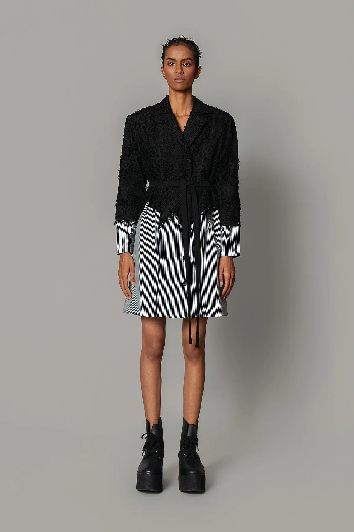 Black Map with Strips Coat Dress