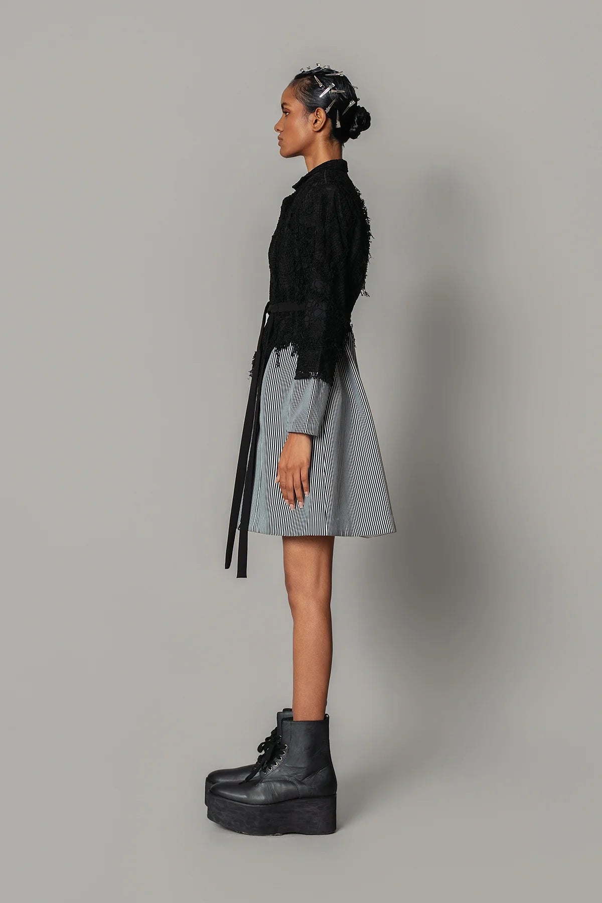 Black Map with Strips Coat Dress