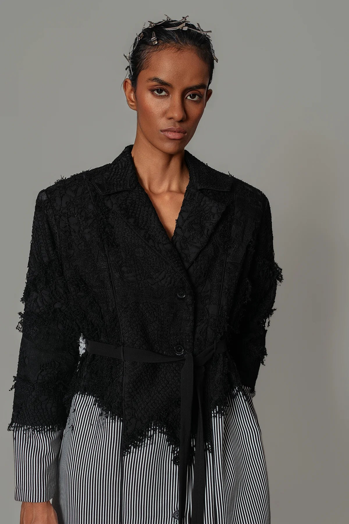 Black Map with Strips Coat Dress